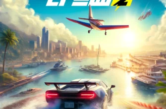 DALL·E 2024-05-20 18.25.19 - Create an image representing the video game The Crew 2. The scene should include a high-speed race with a sports car, a speedboat on water, and a plan